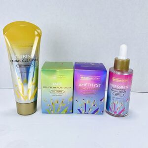 Set of 4 Global Beauty Care GEMSTONE Facial Cleanser Scrub Serum Moisturizer NEW